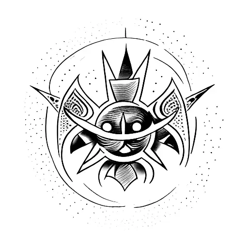 A minimalist tattoo of a supernatural symbol with a moon and stars tattoo design idea
