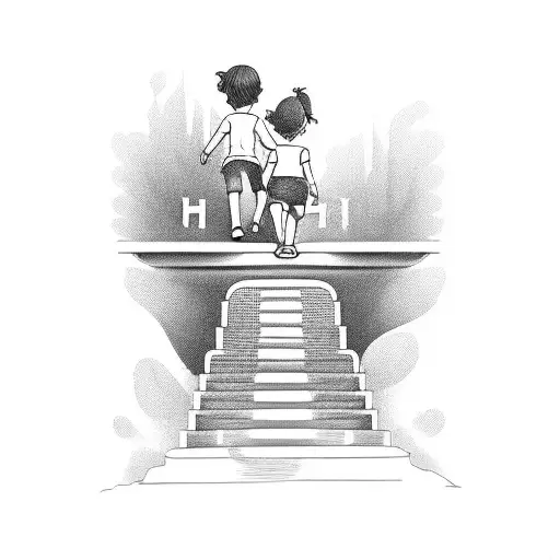 children walking stairs of life tattoo design idea