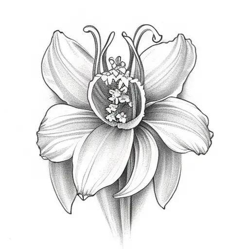 Black and Grey Narcissus Flower Tattoo Design – Tattoos Wizard Designs