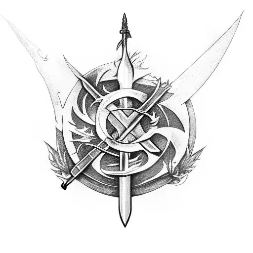Flaming sword in front of garden tattoo design idea
