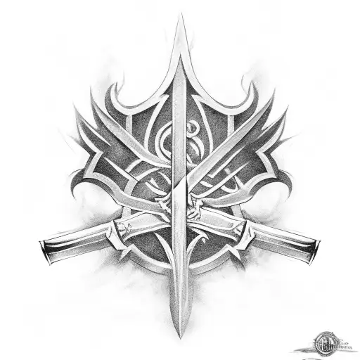 Flaming sword in front of gates tattoo design idea