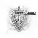 Flaming sword in front of gates tattoo design idea