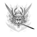 Flaming sword in front of gates tattoo design idea