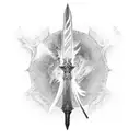 Flaming sword in front of gates tattoo design idea