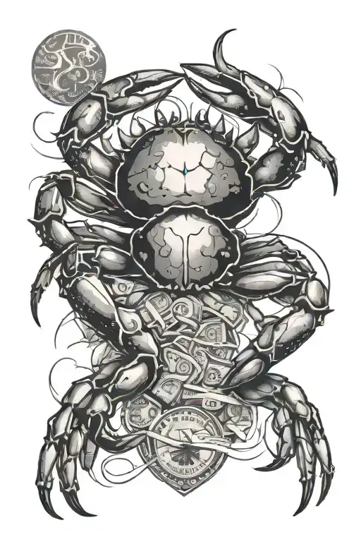 money, crab, and a heart tattoo design idea