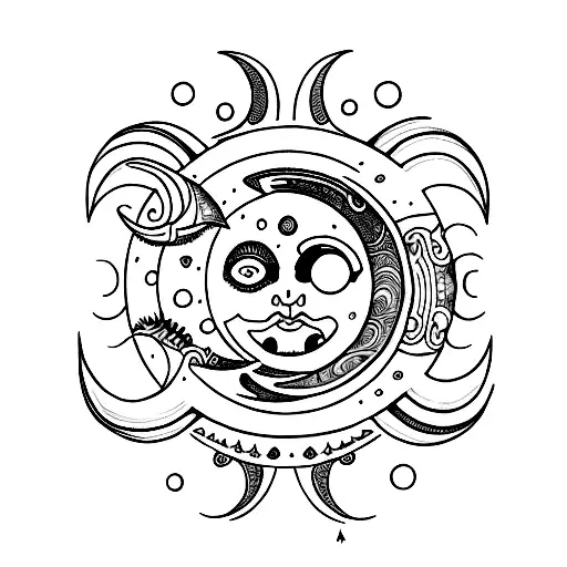 sun, moon, tattooed on backbone, no faces tattoo design idea