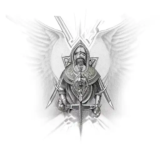 Templar human down on knees tattoo design idea