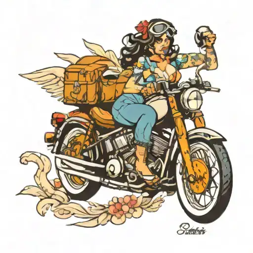 motorcycle pinup girl riding tattoo design idea