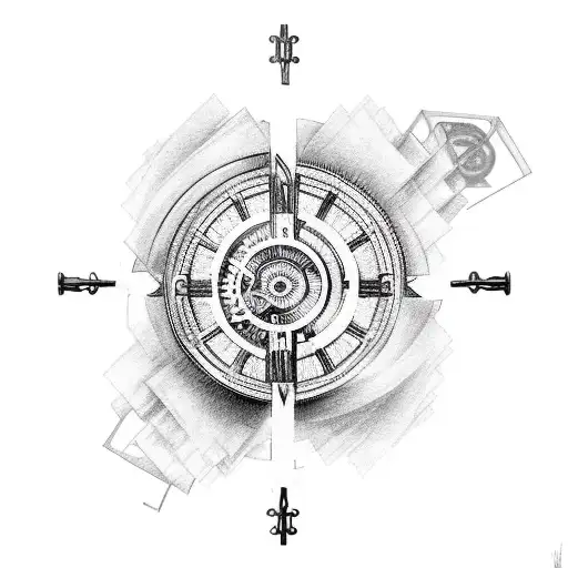 Clockwork mechanism forming a cross, symbolizing the balance between time and faith tattoo design idea