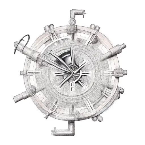 Clockwork mechanism forming a cross, symbolizing the balance between time and faith tattoo design idea