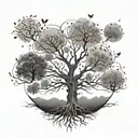 A family tree with branches representing different areas of study like psychology, coding, and writing  tattoo design idea