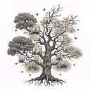 A family tree with branches representing different areas of study like psychology, coding, and writing  tattoo design idea