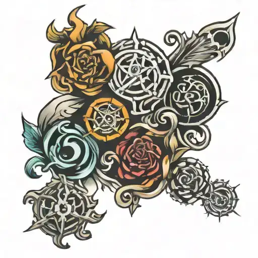 7 deadly sins symbols intertwined tattoo design idea