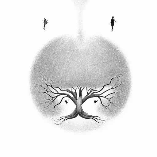 Tree of life thats half dead where two soul mates swing. and a semi colon colon in the trunk of the tree tattoo design idea