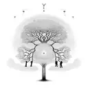 Tree of life thats half dead where two soul mates swing. and a semi colon colon in the trunk of the tree tattoo design idea
