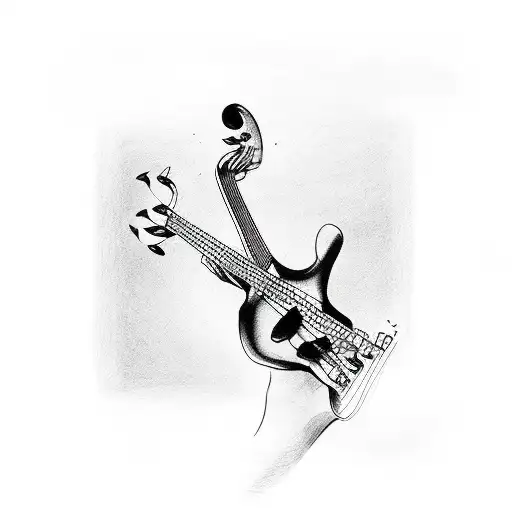 hands playing bass guitar, jazz, realistic tattoo design idea