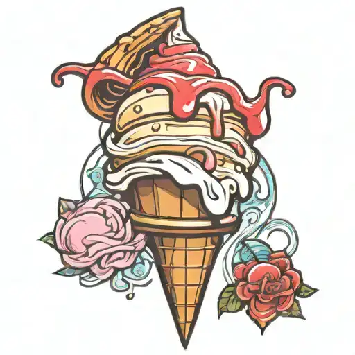 ice cream cone melting tattoo design idea