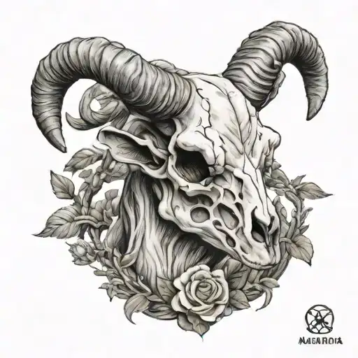 aries goat skull with horns tattoo design idea