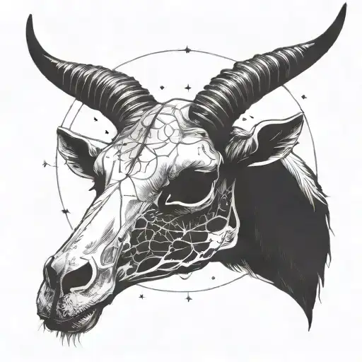 Incorporate a goat skull into a celestial Aries constellation design tattoo design idea