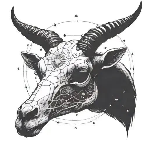 Incorporate a goat skull into a celestial Aries constellation design tattoo design idea