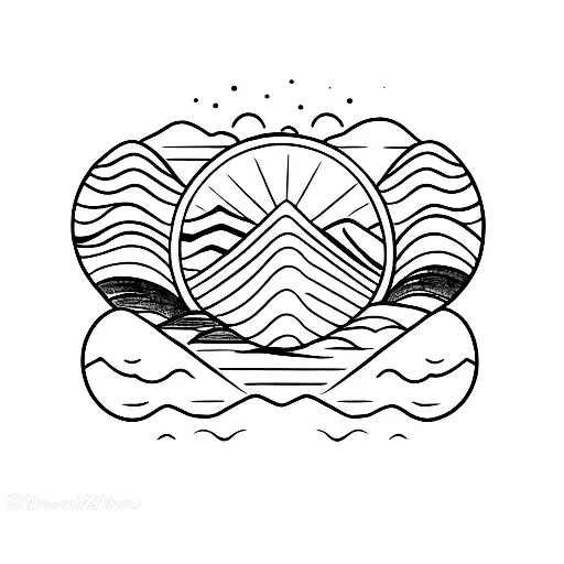 mountain and ocean tattoo design idea