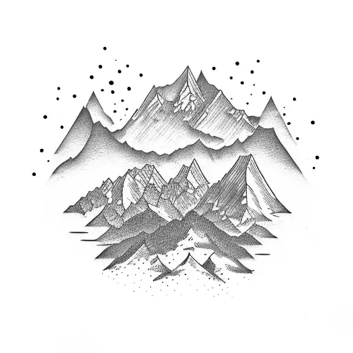 Abstract background with mountains sign or emblem in dotwork or tattoo  retro ~ Clip Art #145419335