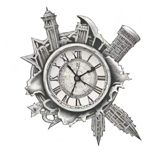 clock breaking apart into Yankee stadium  tattoo design idea