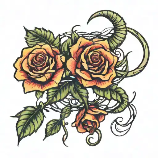 Aries barbed wire with roses tattoo design idea