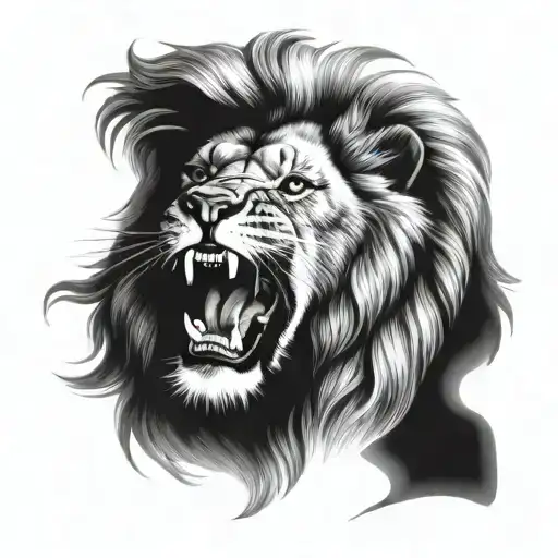 hyper realistic lions head roaring tattoo design idea