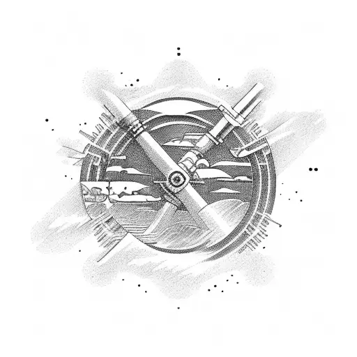 A lake surrounded by gun barrels instead of trees tattoo design idea