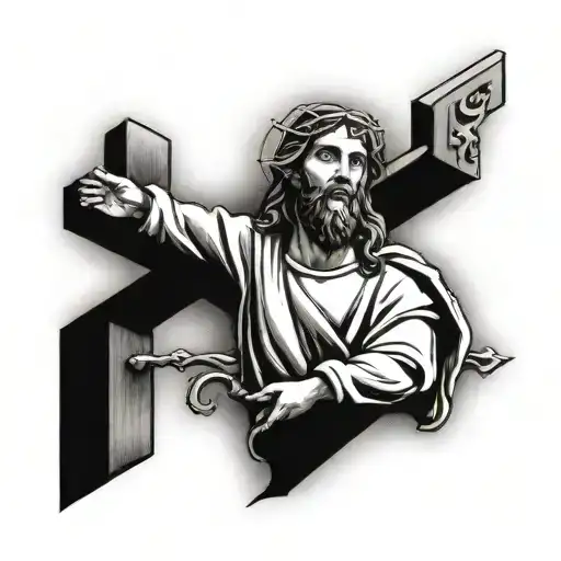 Jesus and cross in 3D tattoo design idea
