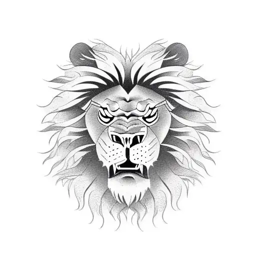 angry lion head pushing through wheat with large mane right chest tattoo in black and white tattoo design idea