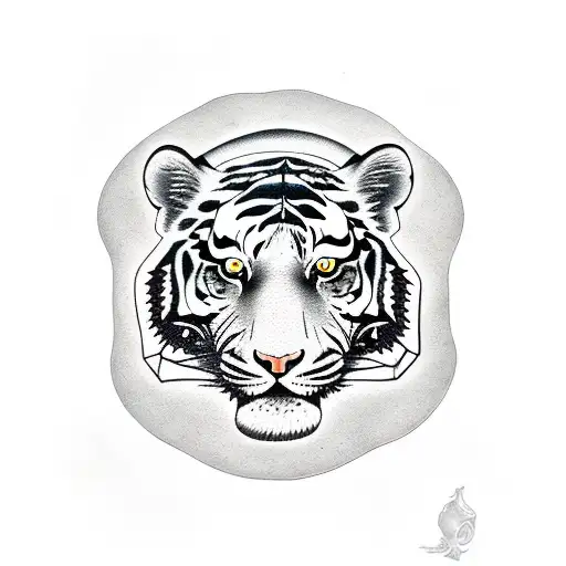 tiger head with a seeing eye embraced by the moon tattoo design idea
