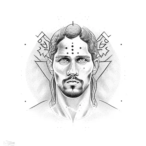 A dotwork portrait of a Corinthians legend holding the championship trophy tattoo design idea
