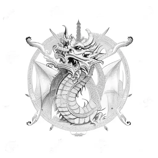 whore of Babylon on 7 headed dragon  tattoo design idea