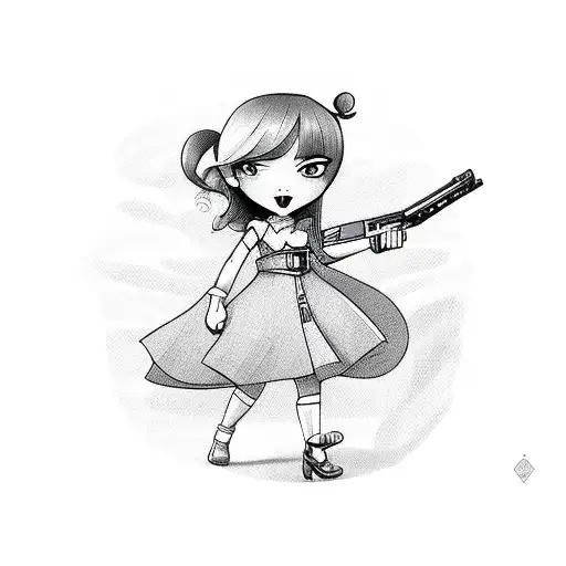 cartoon girl with guns tattoo design idea