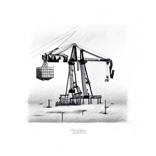 American flag, drilling rig derrick, crane ball and hook, trees, Harley Davidson  tattoo design idea