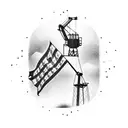 American flag, drilling rig derrick, crane ball and hook, trees, Harley Davidson  tattoo design idea