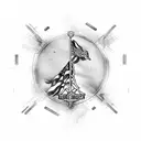 American flag, drilling rig derrick, crane ball and hook, trees, Harley Davidson  tattoo design idea