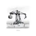 American flag, drilling rig derrick, crane ball and hook, trees, Harley Davidson  tattoo design idea