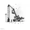 American flag, drilling rig derrick, crane ball and hook, trees, Harley Davidson  tattoo design idea