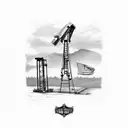American flag, drilling rig derrick, crane ball and hook, trees, Harley Davidson  tattoo design idea