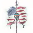 American flag, drilling rig derrick, crane ball and hook, trees, Harley Davidson  tattoo design idea