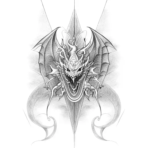 dragon with angel wings and fire tattoo design idea