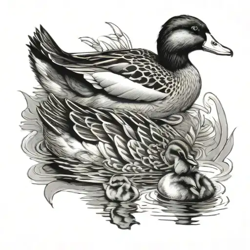 momma duck with two ducklings tattoo design idea