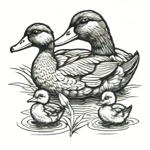 momma duck with 2 ducklings  tattoo design idea