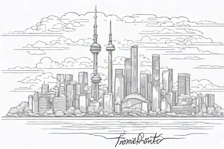 accurate Toronto skyline with smoky clouds surrounding tattoo design idea