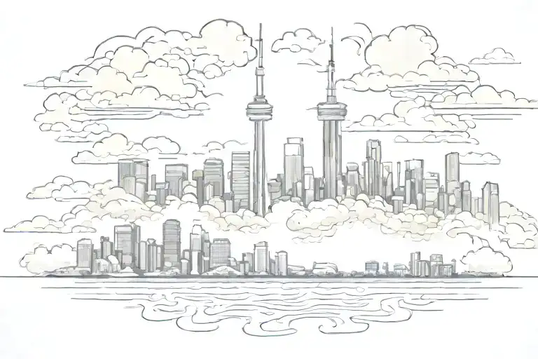 Toronto skyline with smoky clouds surrounding tattoo design idea