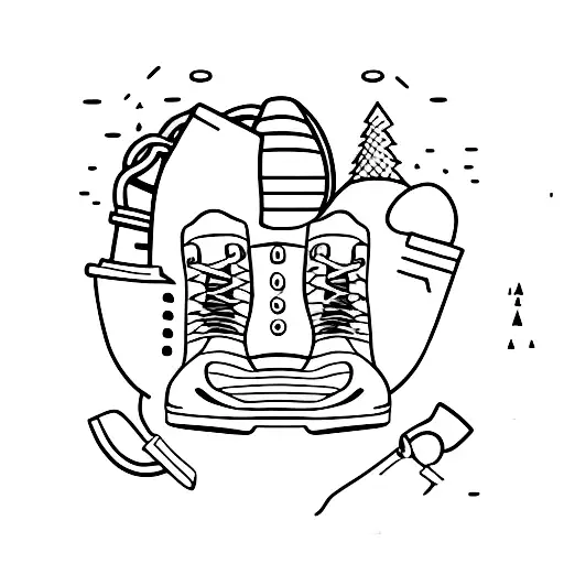 A minimalist tattoo of a hiking boot with a cooking utensil incorporated into the design tattoo design idea