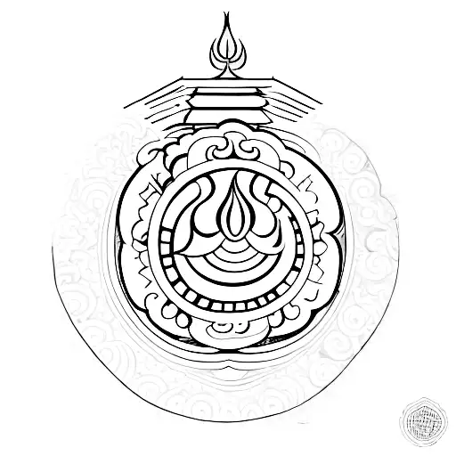A minimalist tattoo of a Hindu religious temple with a cooking pot inside tattoo design idea